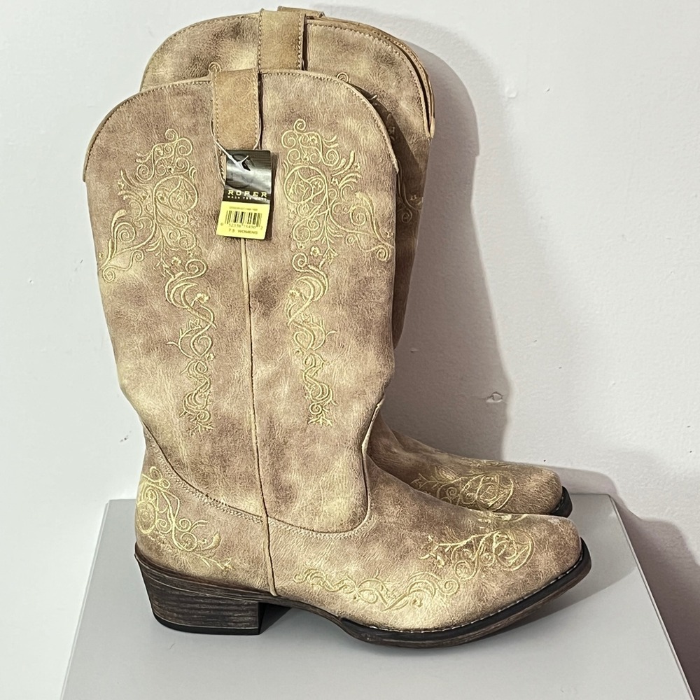 Roper Western Boots Women's Size 7.5 Tan Embroidered Cowgirl Judith